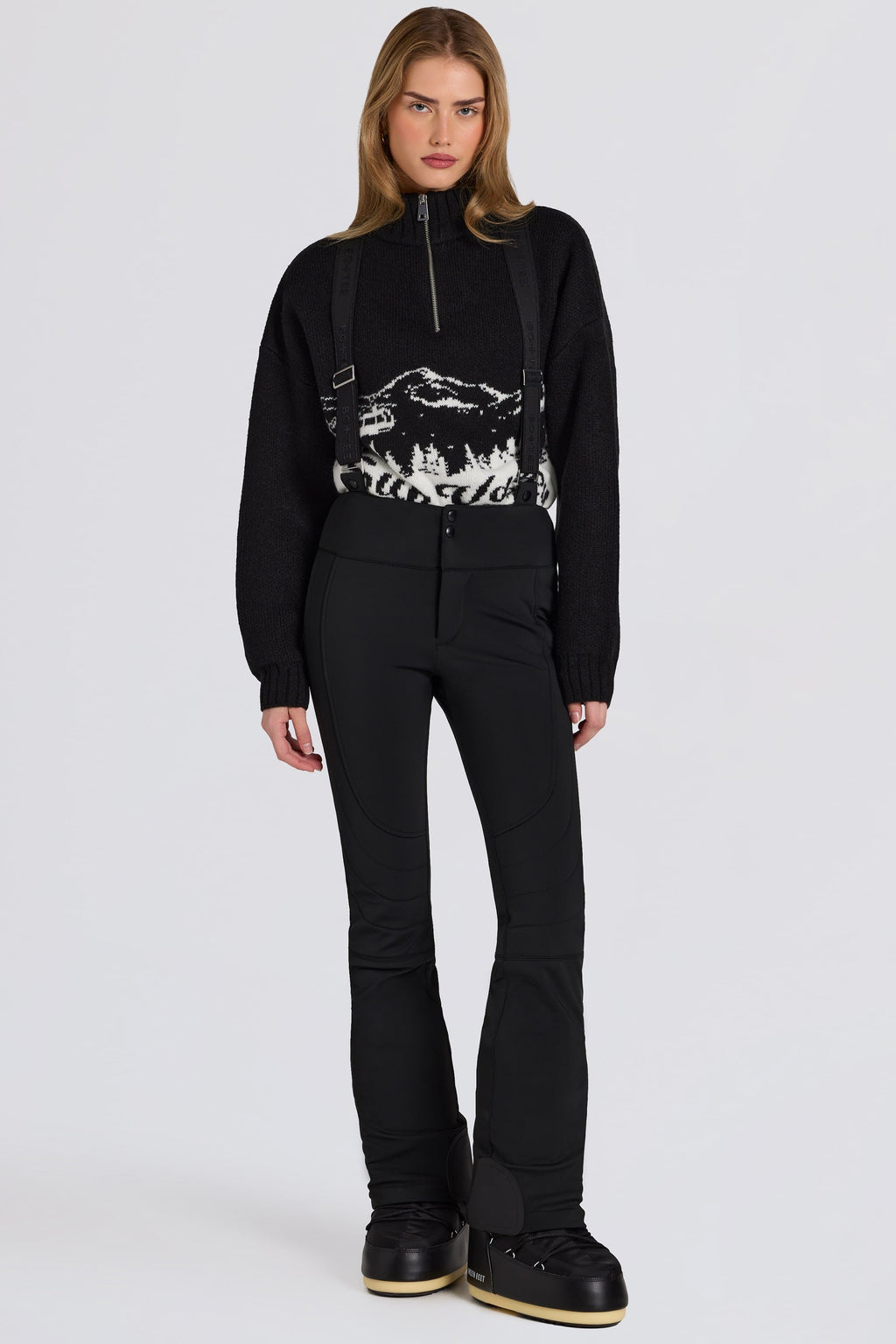 Chic Waterproof High-Rise Salopettes with Suspenders in Black