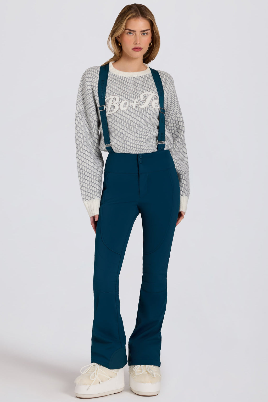 Chic Waterproof High-Rise Salopettes with Suspenders in Teal