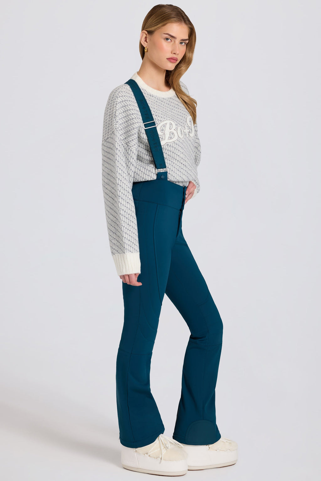 Chic Waterproof High-Rise Salopettes with Suspenders in Teal