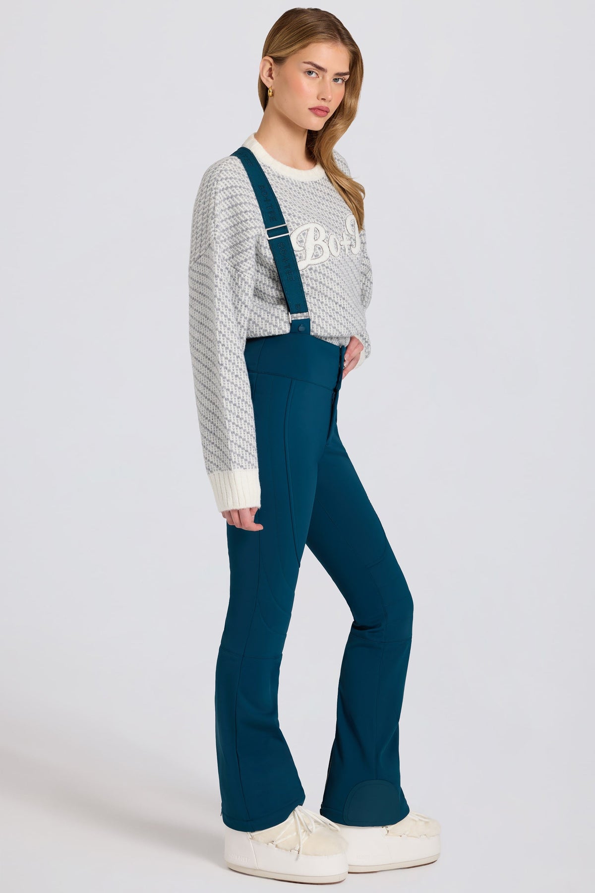 Chic Waterproof High-Rise Salopettes with Suspenders in Teal