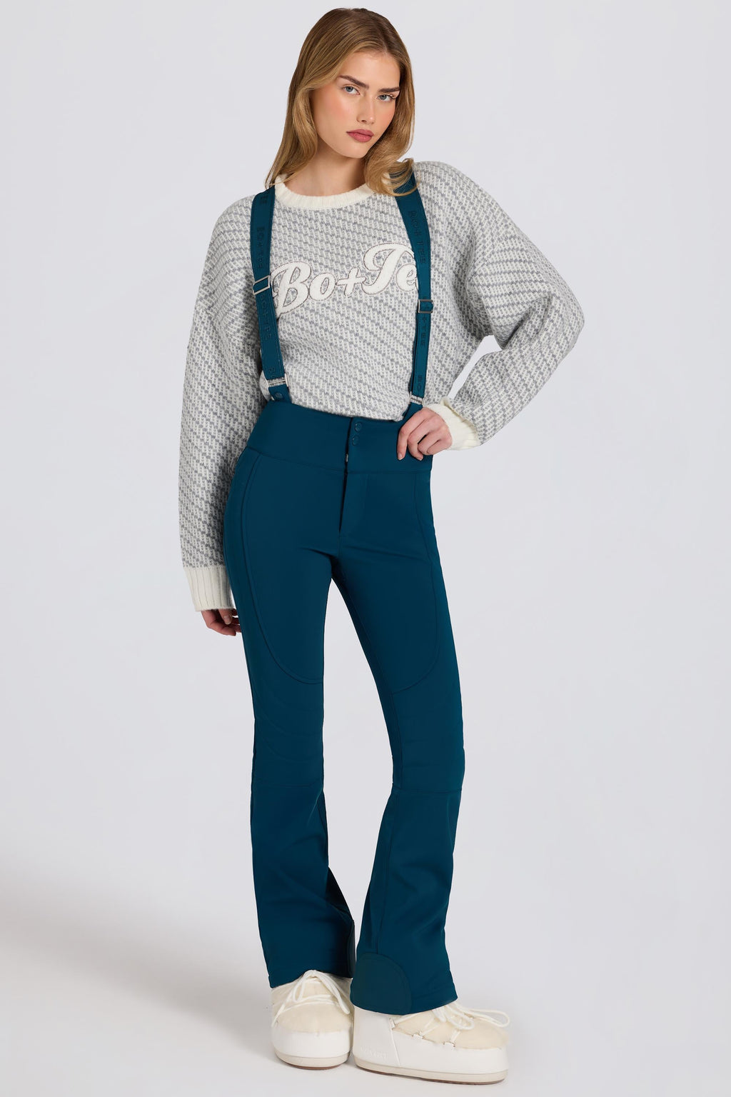 Chic Waterproof High-Rise Salopettes with Suspenders in Teal