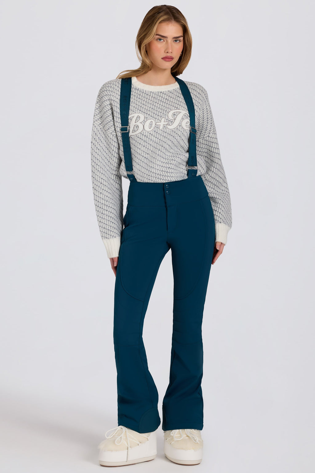 Chic Waterproof High-Rise Salopettes with Suspenders in Teal