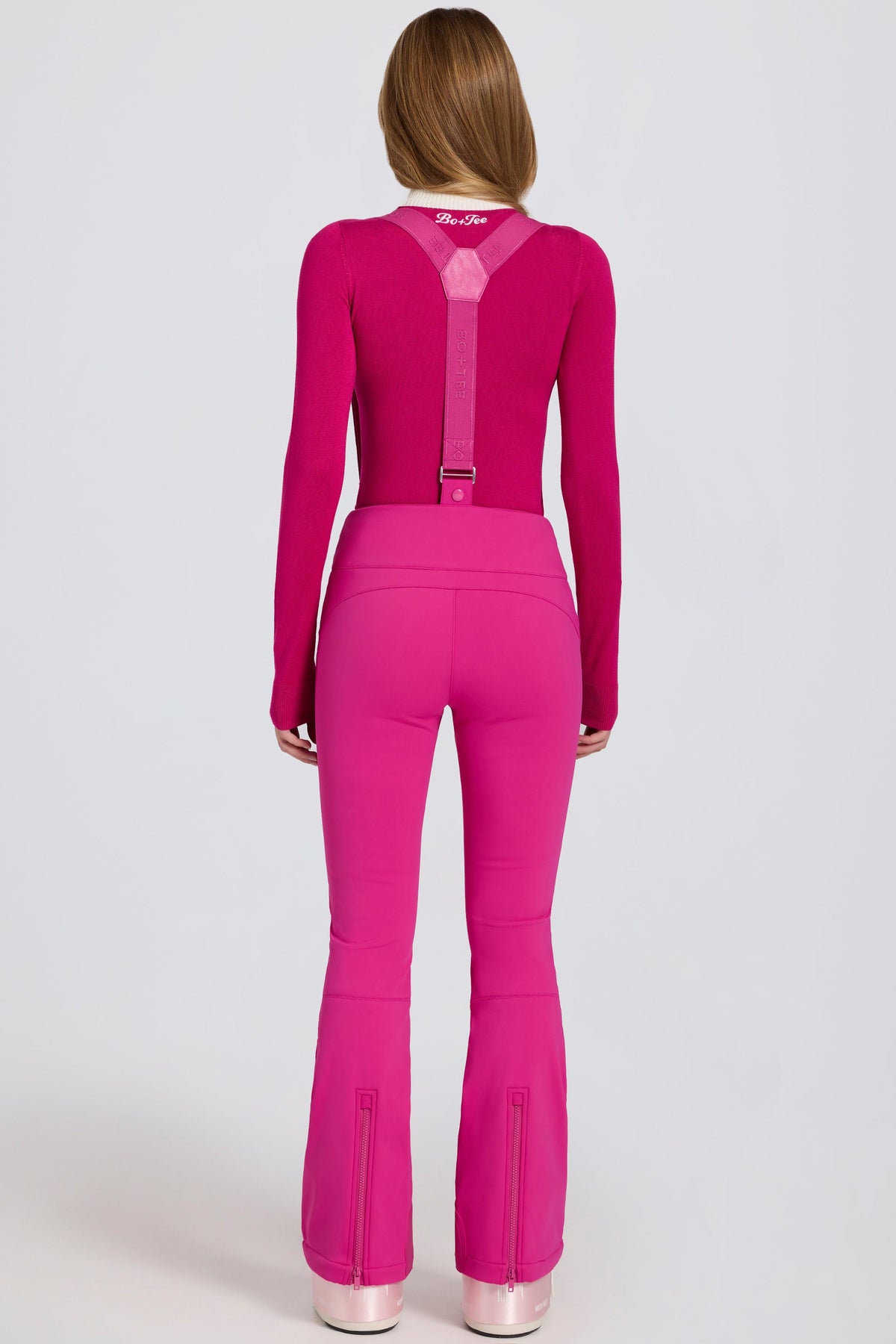 Chic Waterproof High-Rise Salopettes with Suspenders in Magenta Pink