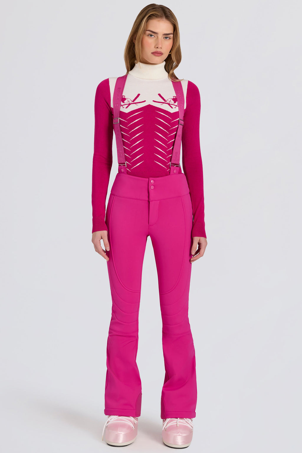 Chic Waterproof High-Rise Salopettes with Suspenders in Magenta Pink