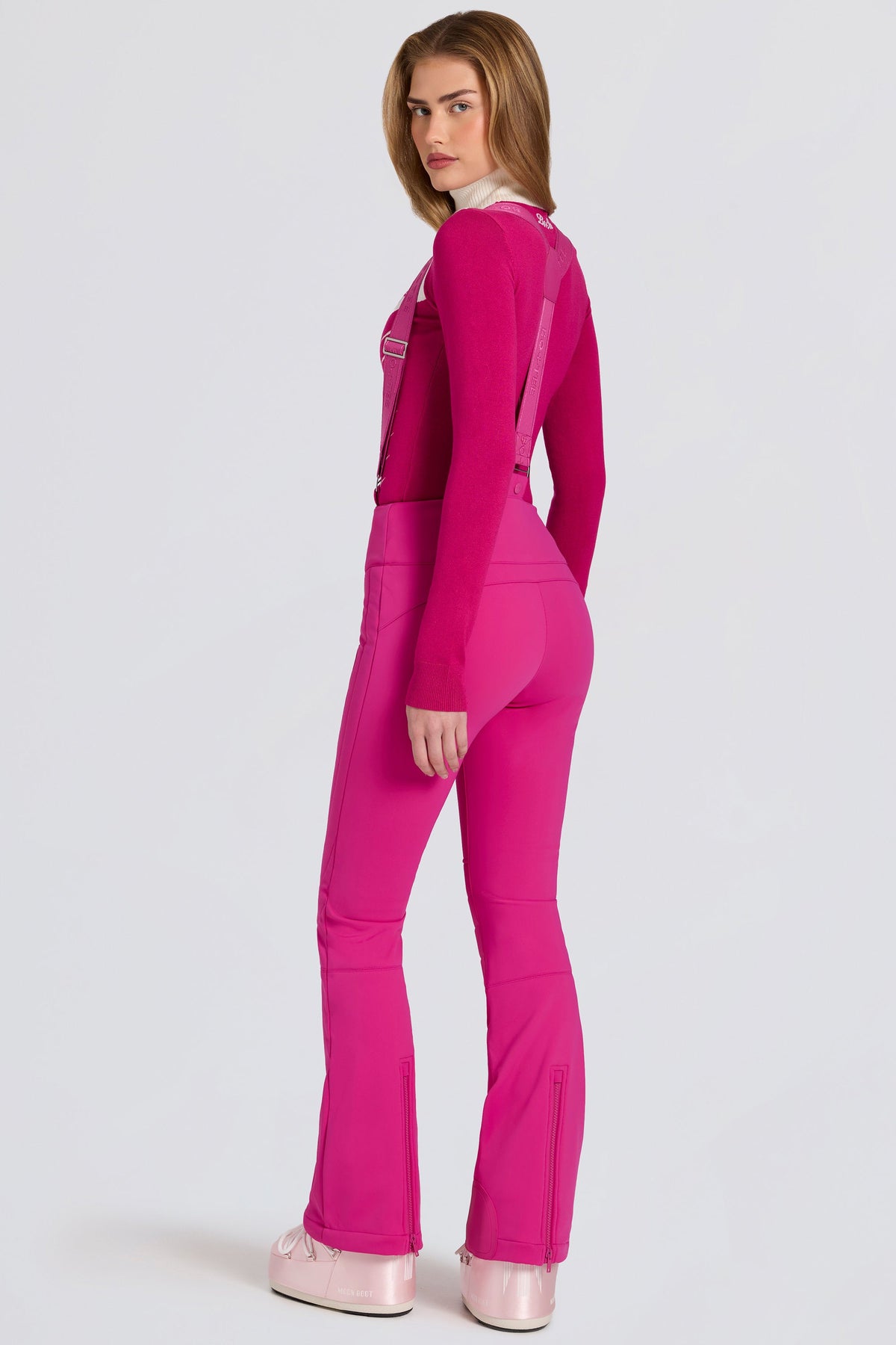 Chic Waterproof High-Rise Salopettes with Suspenders in Magenta Pink