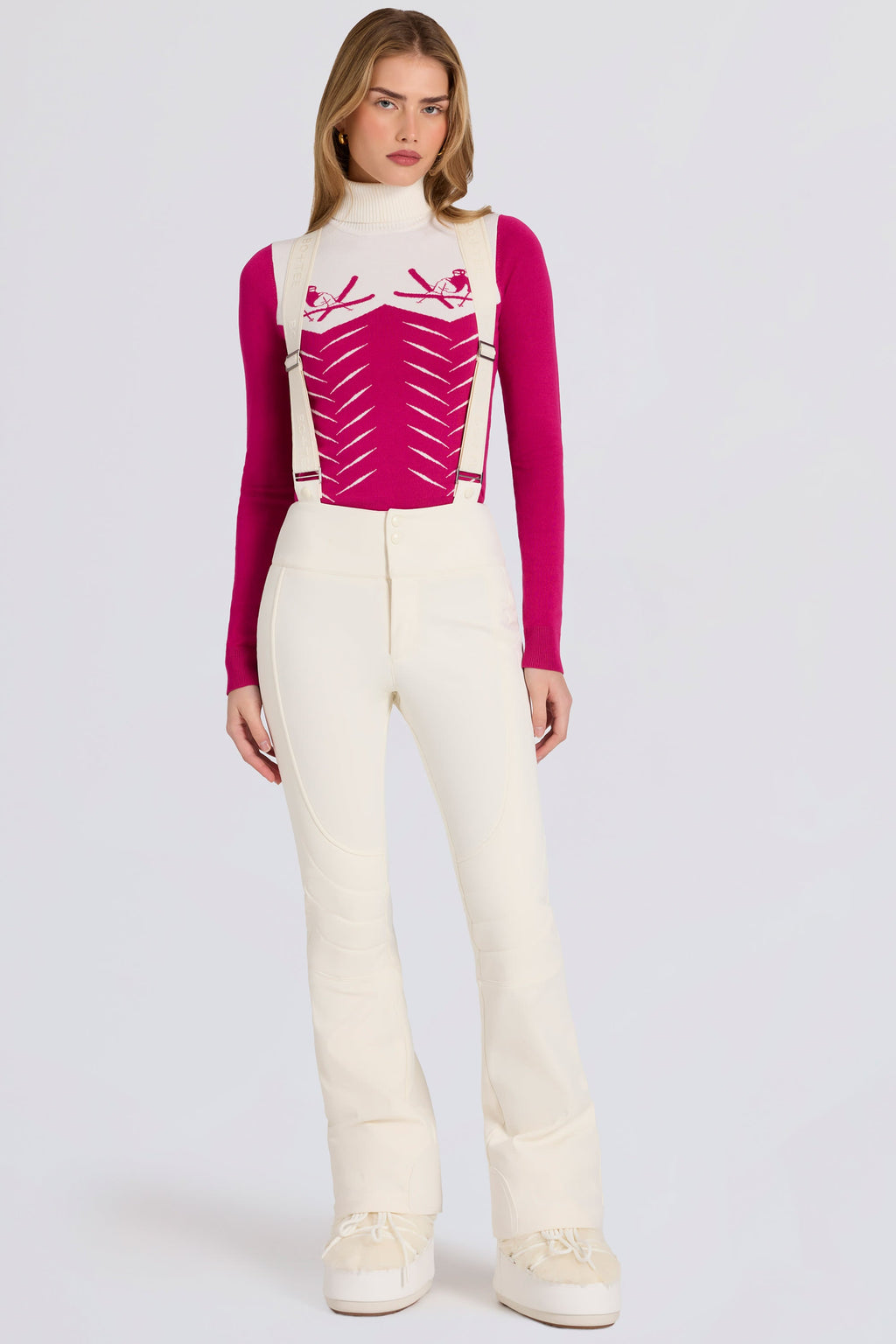 Chic Waterproof High-Rise Salopettes with Suspenders in Ice