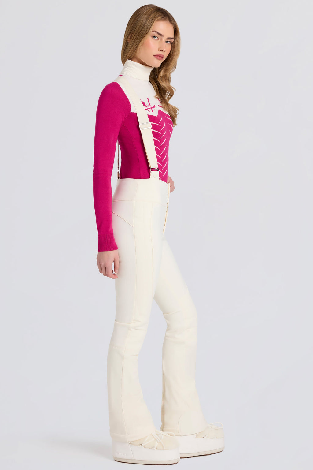 Chic Waterproof High-Rise Salopettes with Suspenders in Ice