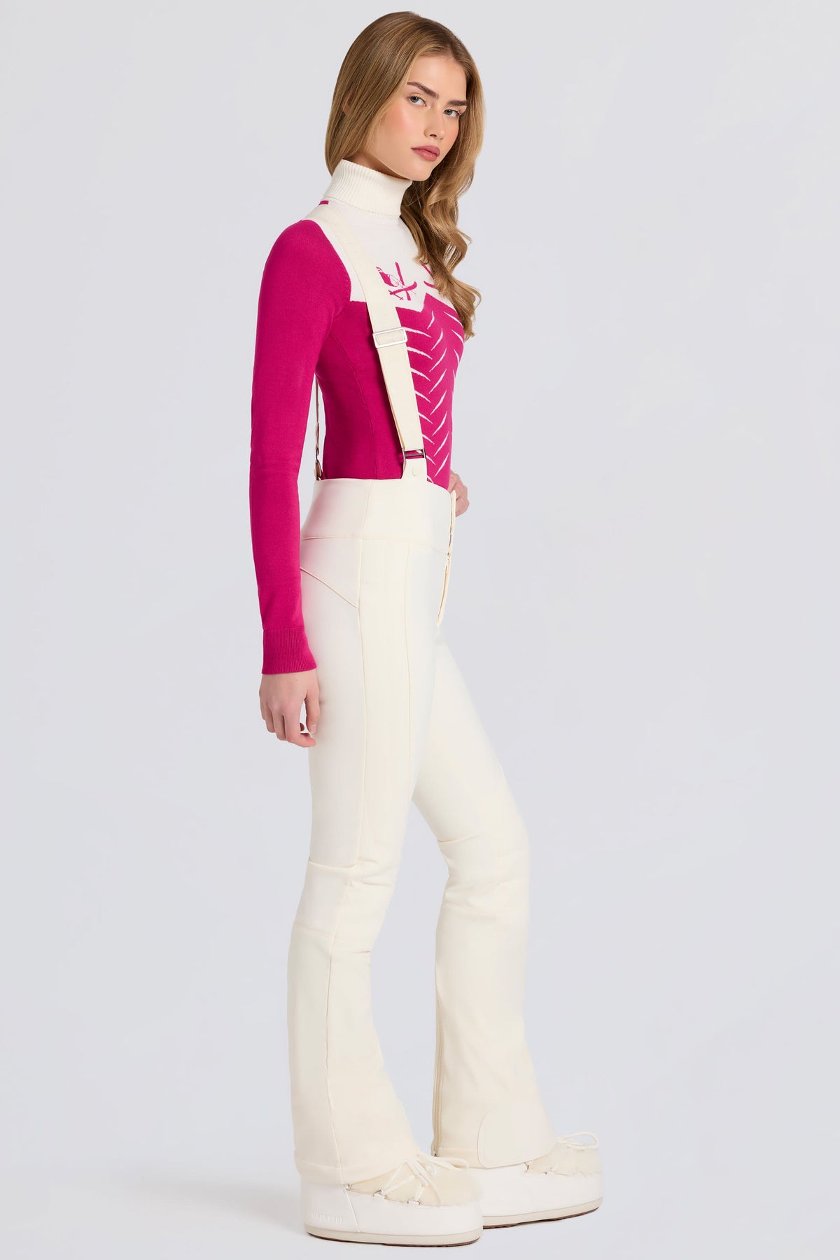 Chic Waterproof High-Rise Salopettes with Suspenders in Ice