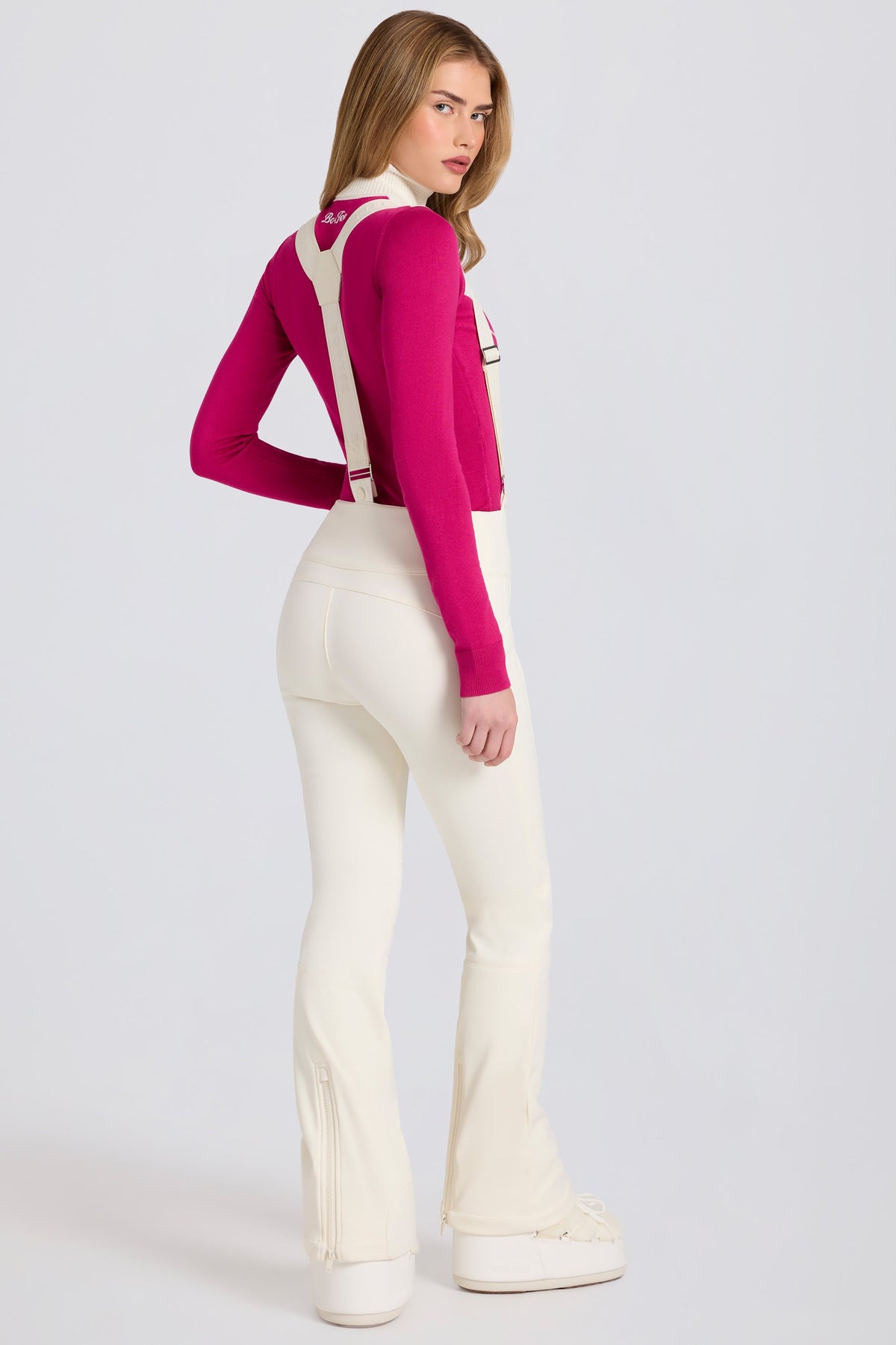 Chic Waterproof High-Rise Salopettes with Suspenders in Ice