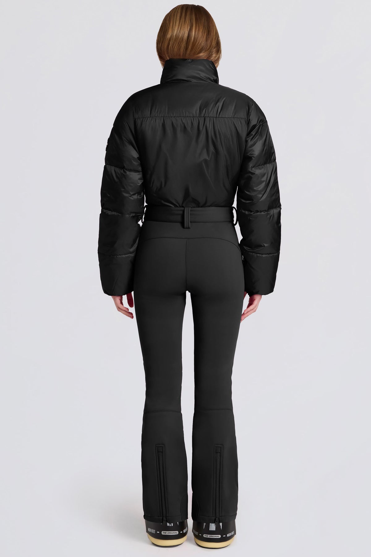 Chic Waterproof Padded Belted Ski Suit in Black