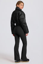 Chic Waterproof Padded Belted Ski Suit in Black