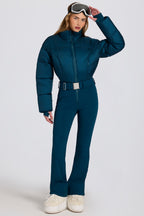 Chic Waterproof Padded Belted Ski Suit in Teal
