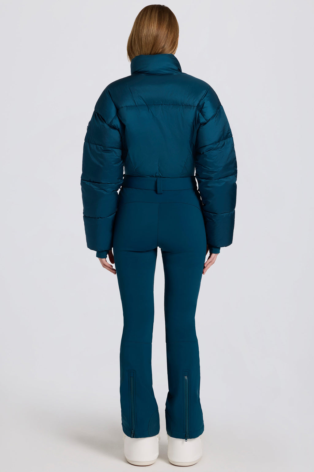 Chic Waterproof Padded Belted Ski Suit in Teal