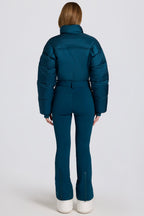 Chic Waterproof Padded Belted Ski Suit in Teal
