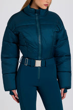Chic Waterproof Padded Belted Ski Suit in Teal