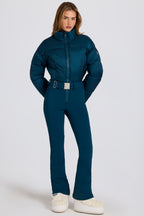 Chic Waterproof Padded Belted Ski Suit in Teal