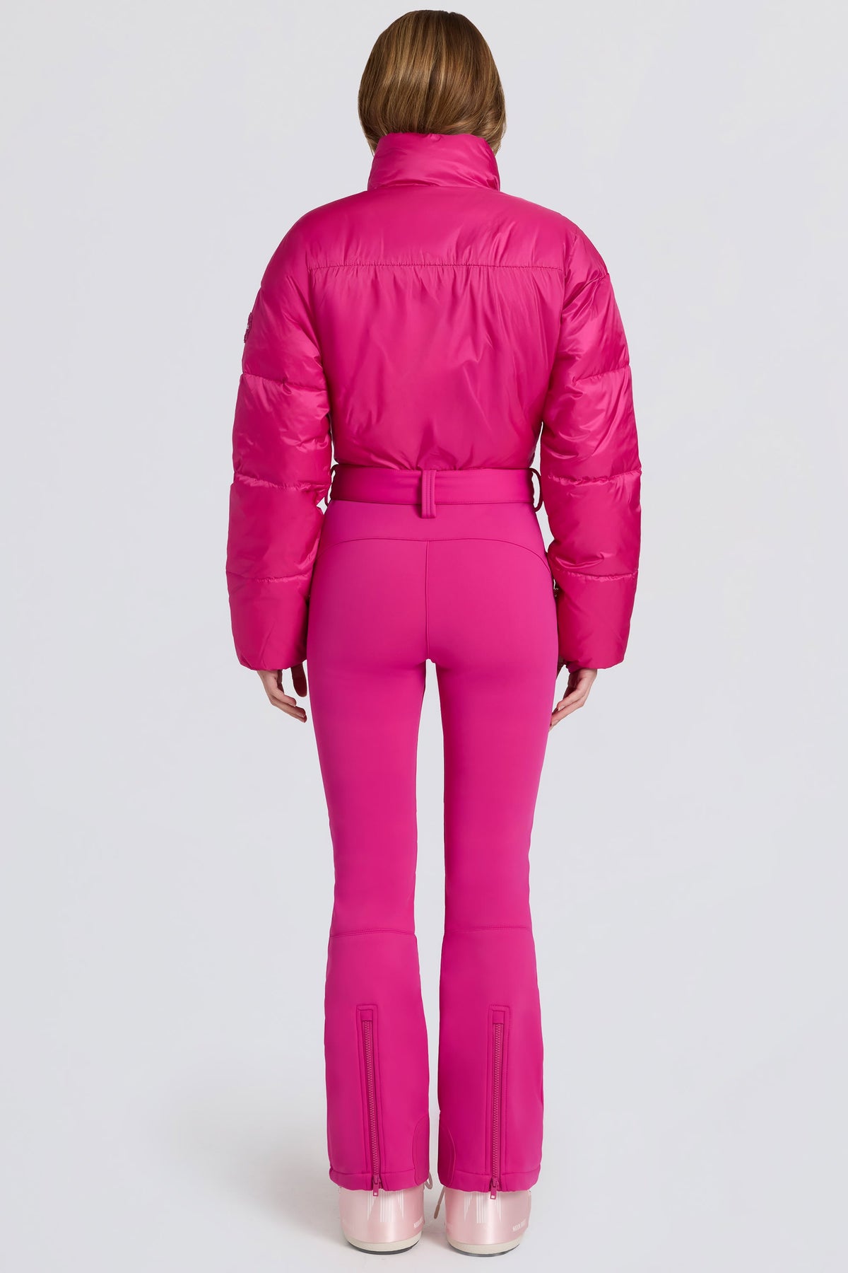 Chic Waterproof Padded Belted Ski Suit in Magenta Pink
