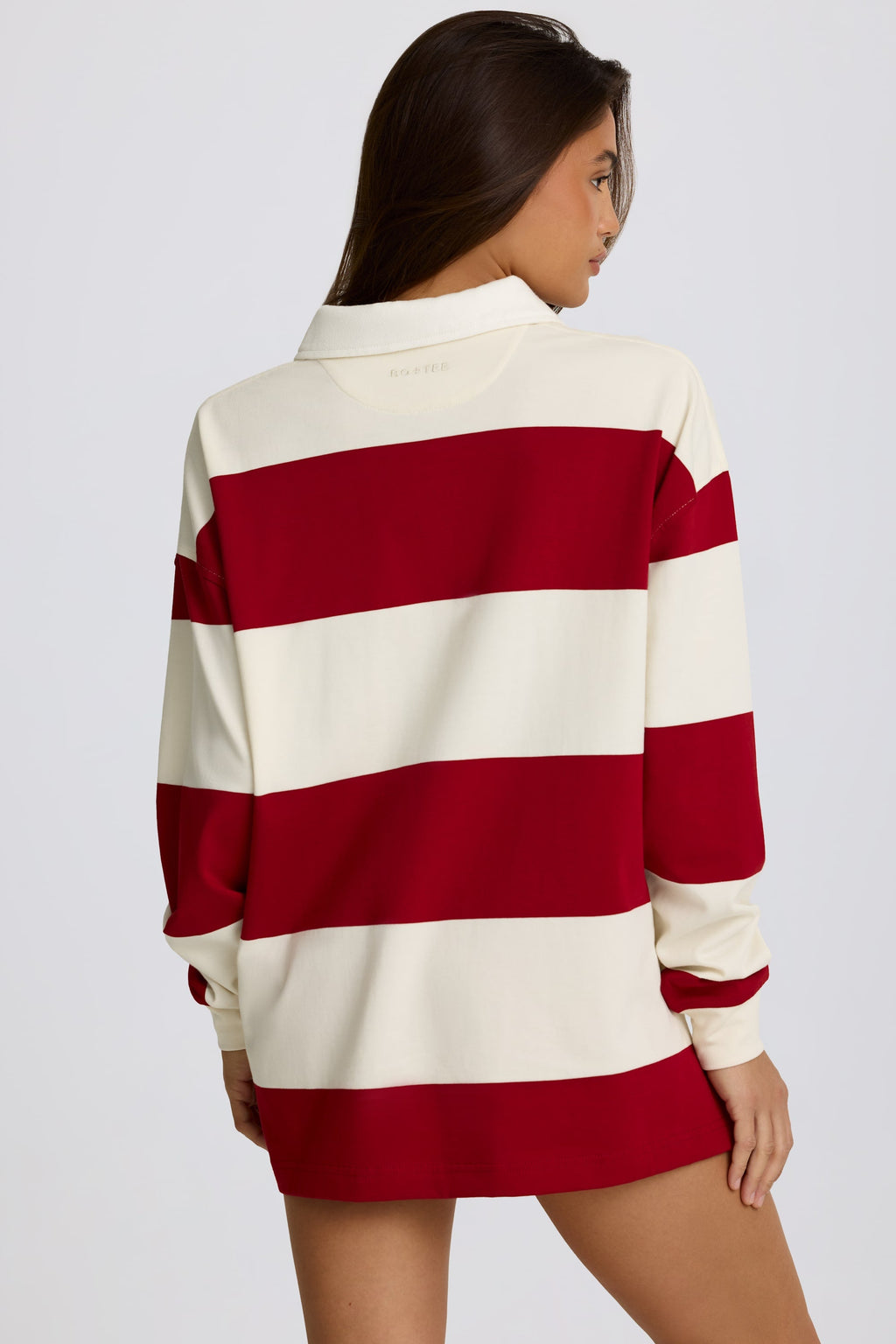 Chic Striped Oversized Long-Sleeve T-Shirt in Dark Red