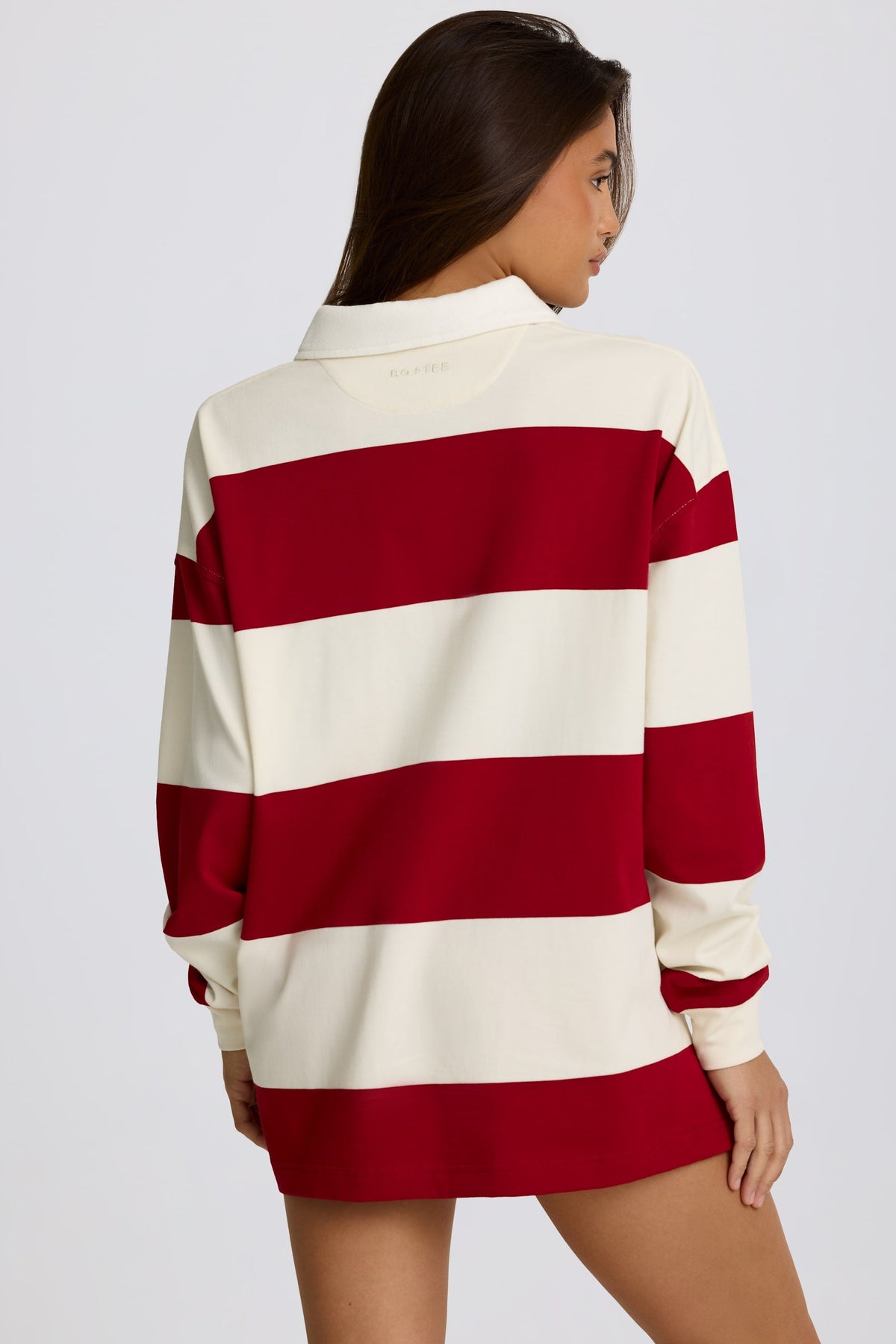 Chic Striped Oversized Long-Sleeve T-Shirt in Dark Red
