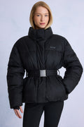 Chic Waterproof Belted Oversized Ski Jacket in Black