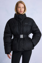 Chic Waterproof Belted Oversized Ski Jacket in Black