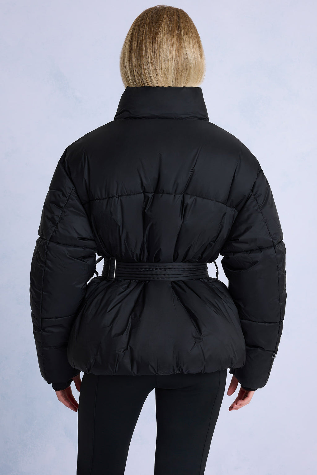 Chic Waterproof Belted Oversized Ski Jacket in Black