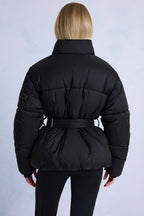Chic Waterproof Belted Oversized Ski Jacket in Black
