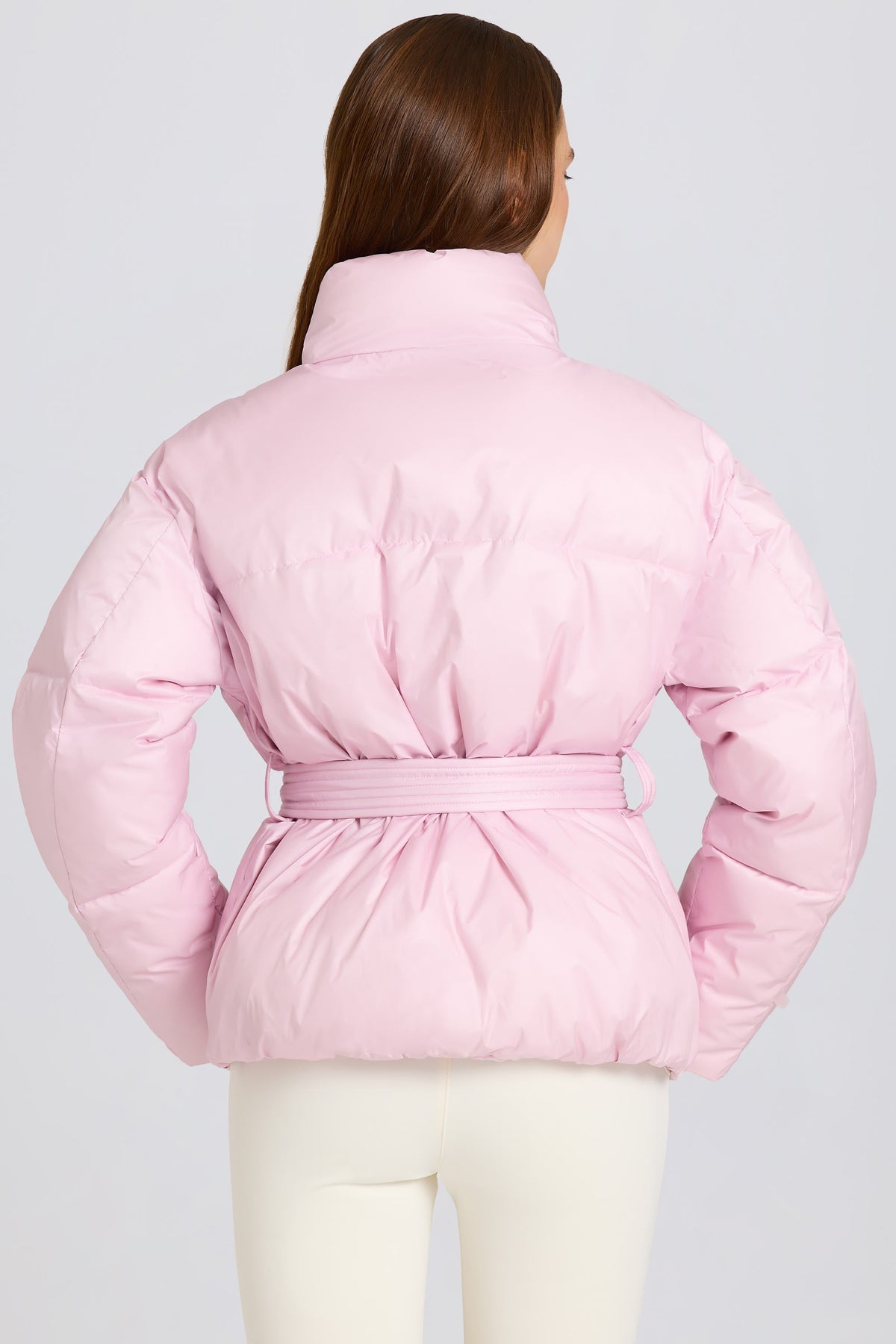 Chic Waterproof Belted Oversized Ski Jacket in Powder Pink