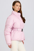 Chic Waterproof Belted Oversized Ski Jacket in Powder Pink