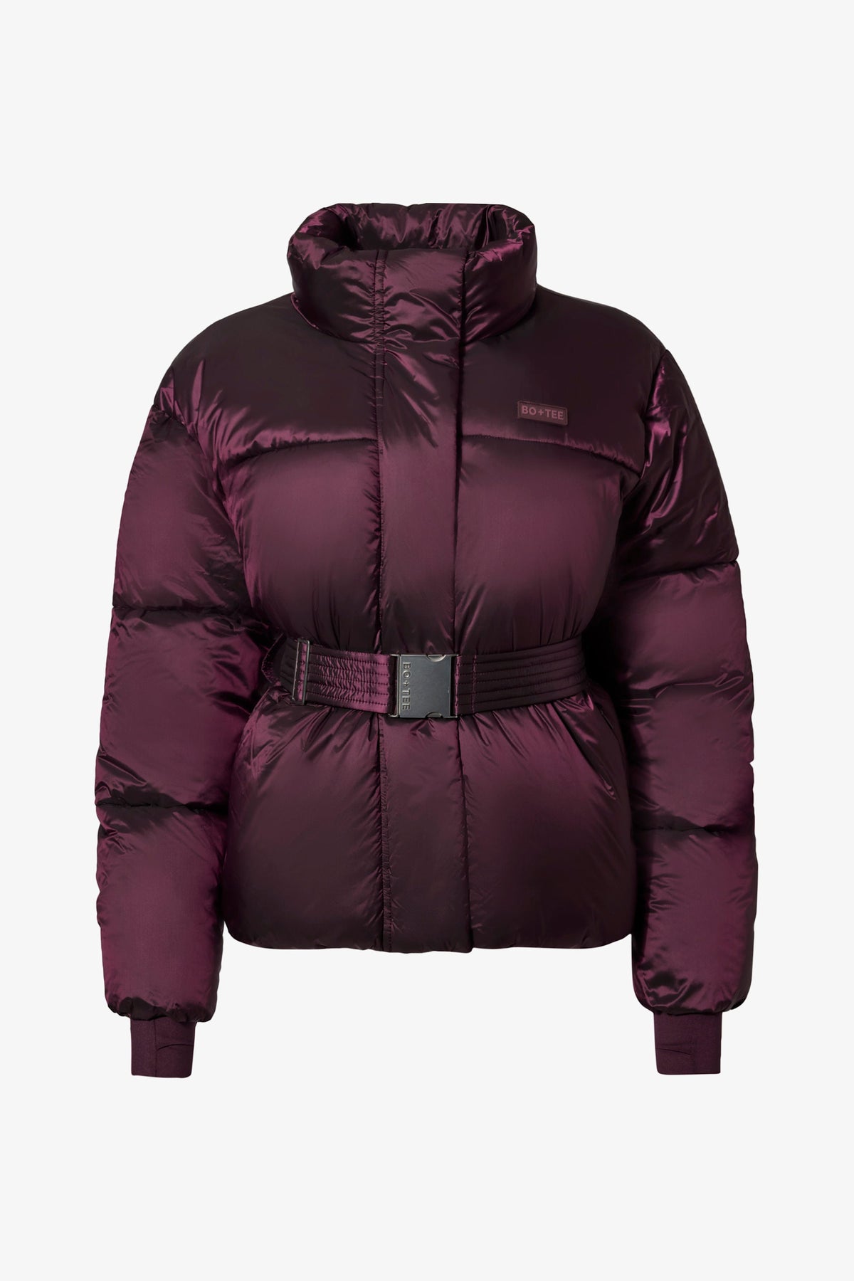 Chic Waterproof Belted Oversized Ski Jacket in Burgundy