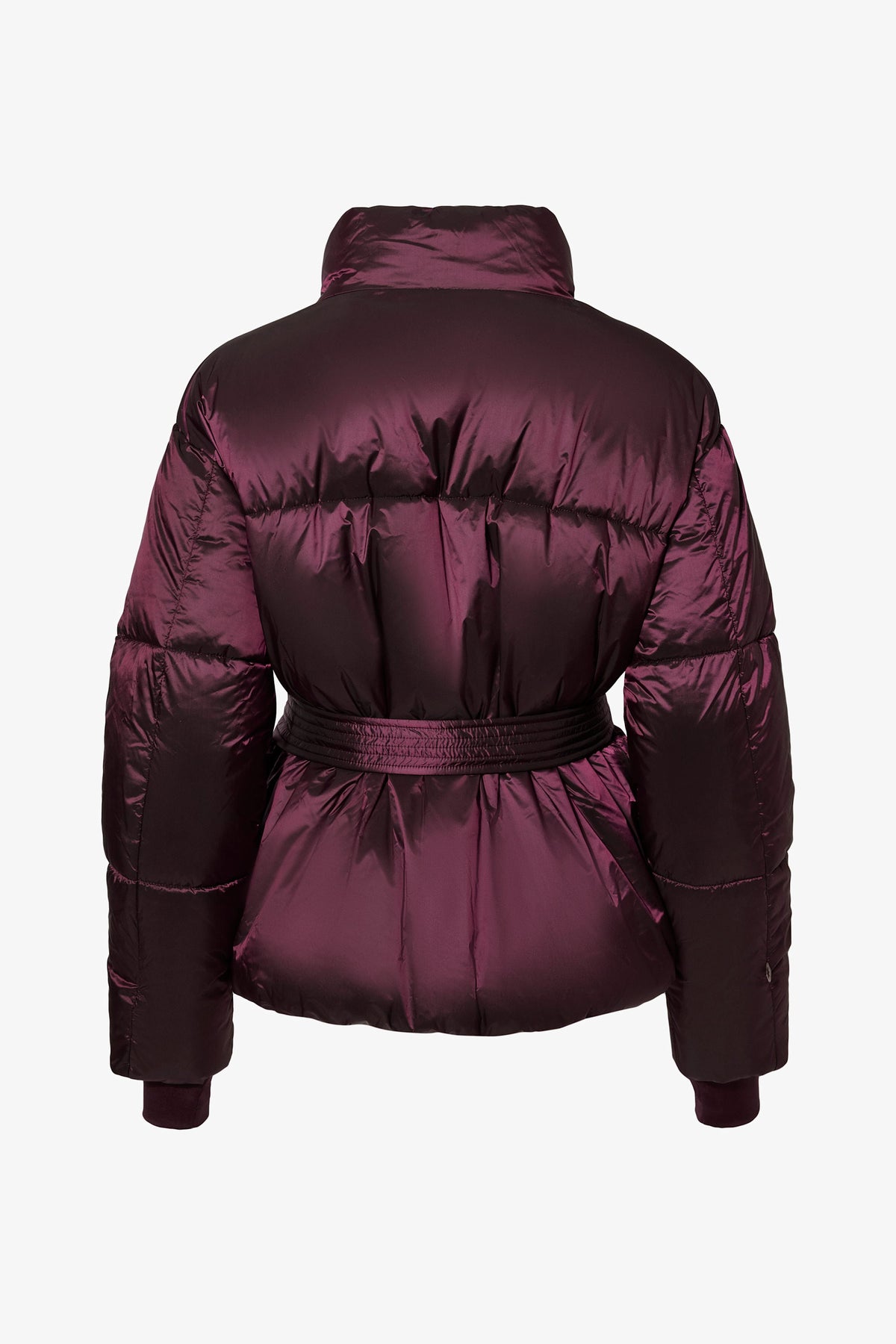 Chic Waterproof Belted Oversized Ski Jacket in Burgundy