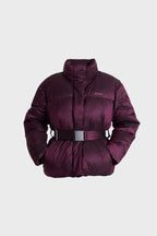 Chic Waterproof Belted Oversized Ski Jacket in Burgundy