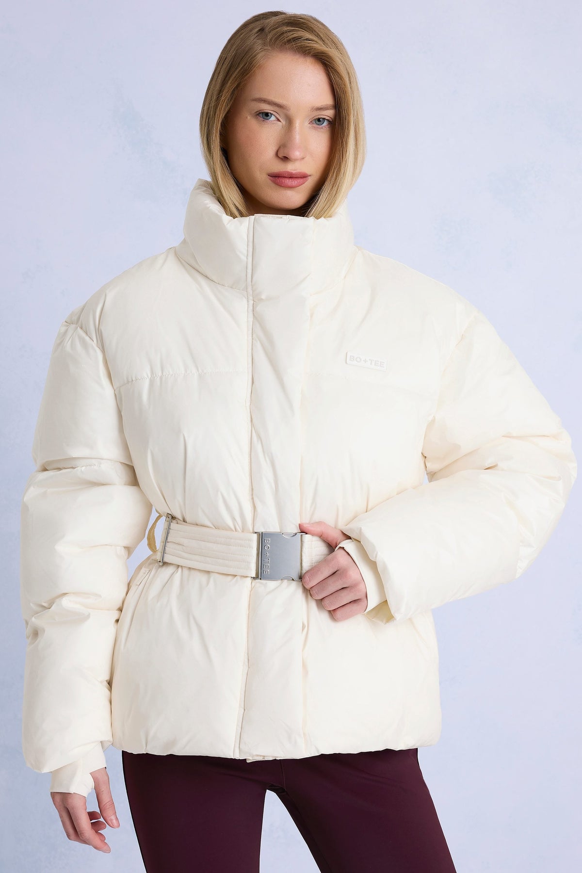 Chic Waterproof Belted Oversized Ski Jacket in Ice