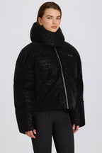 Chic Waterproof Cropped Oversized Ski Jacket in Black Leopard