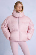 Chic Waterproof Cropped Oversized Ski Jacket in Powder Pink