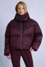 Chic Waterproof Cropped Oversized Ski Jacket in Burgundy
