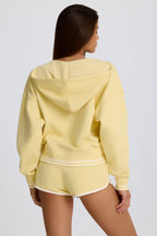 Chic Cotton Jersey V-Neck Hoodie in Lemon