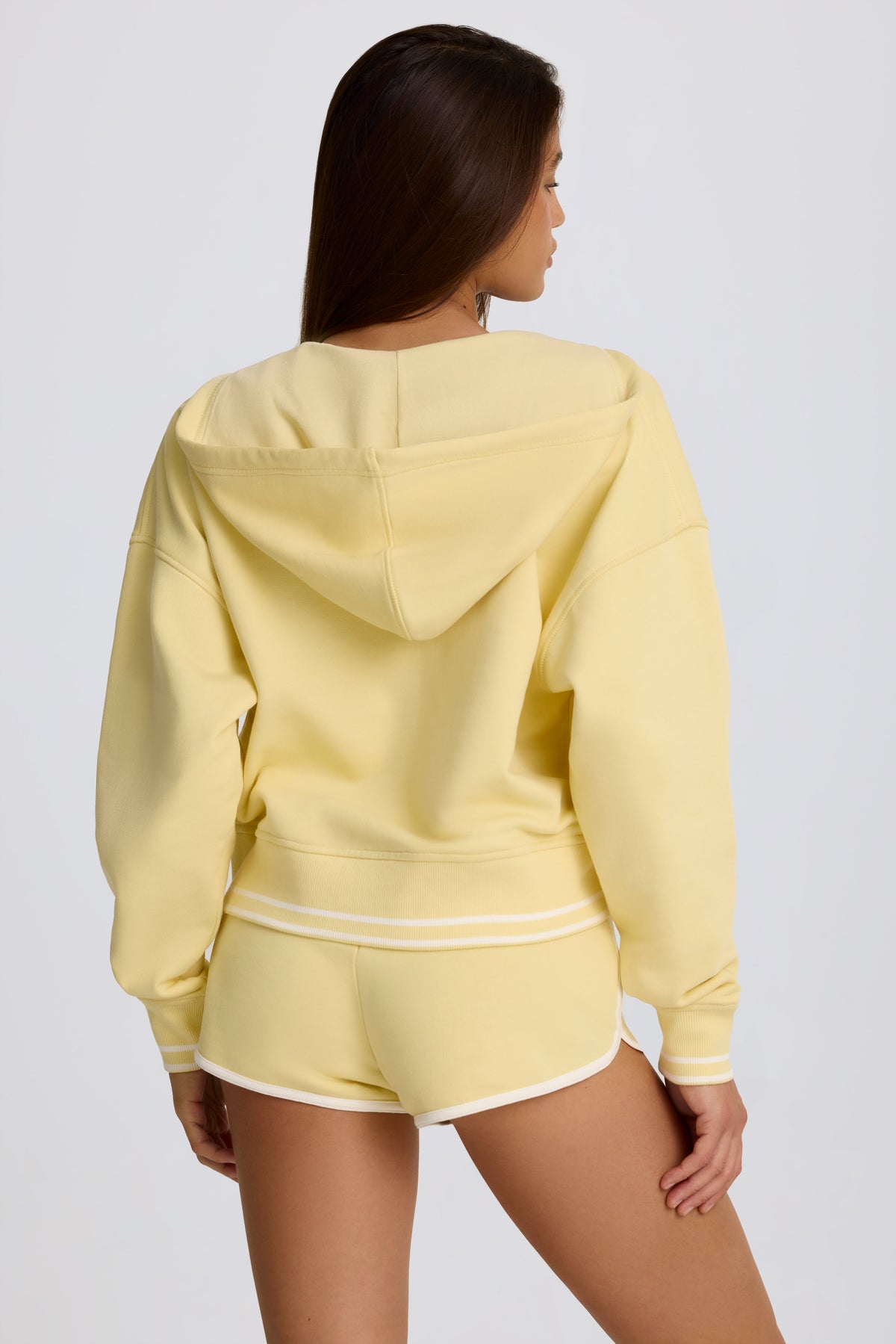 Chic Cotton Jersey V-Neck Hoodie in Lemon
