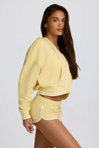Chic Cotton Jersey V-Neck Hoodie in Lemon