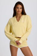 Chic Cotton Jersey V-Neck Hoodie in Lemon
