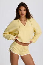 Chic Cotton Jersey V-Neck Hoodie in Lemon