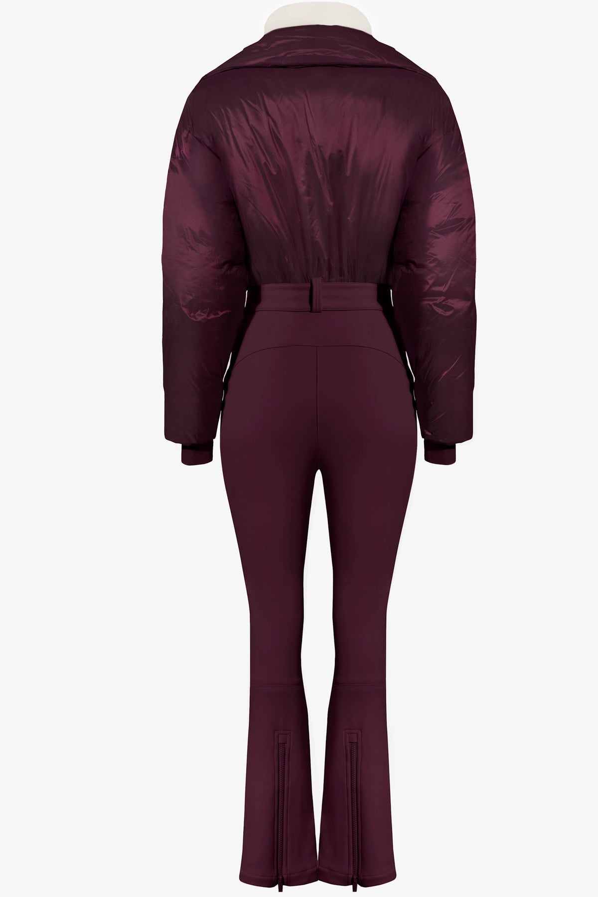 Chic Waterproof Belted Layered Ski Suit in Burgundy