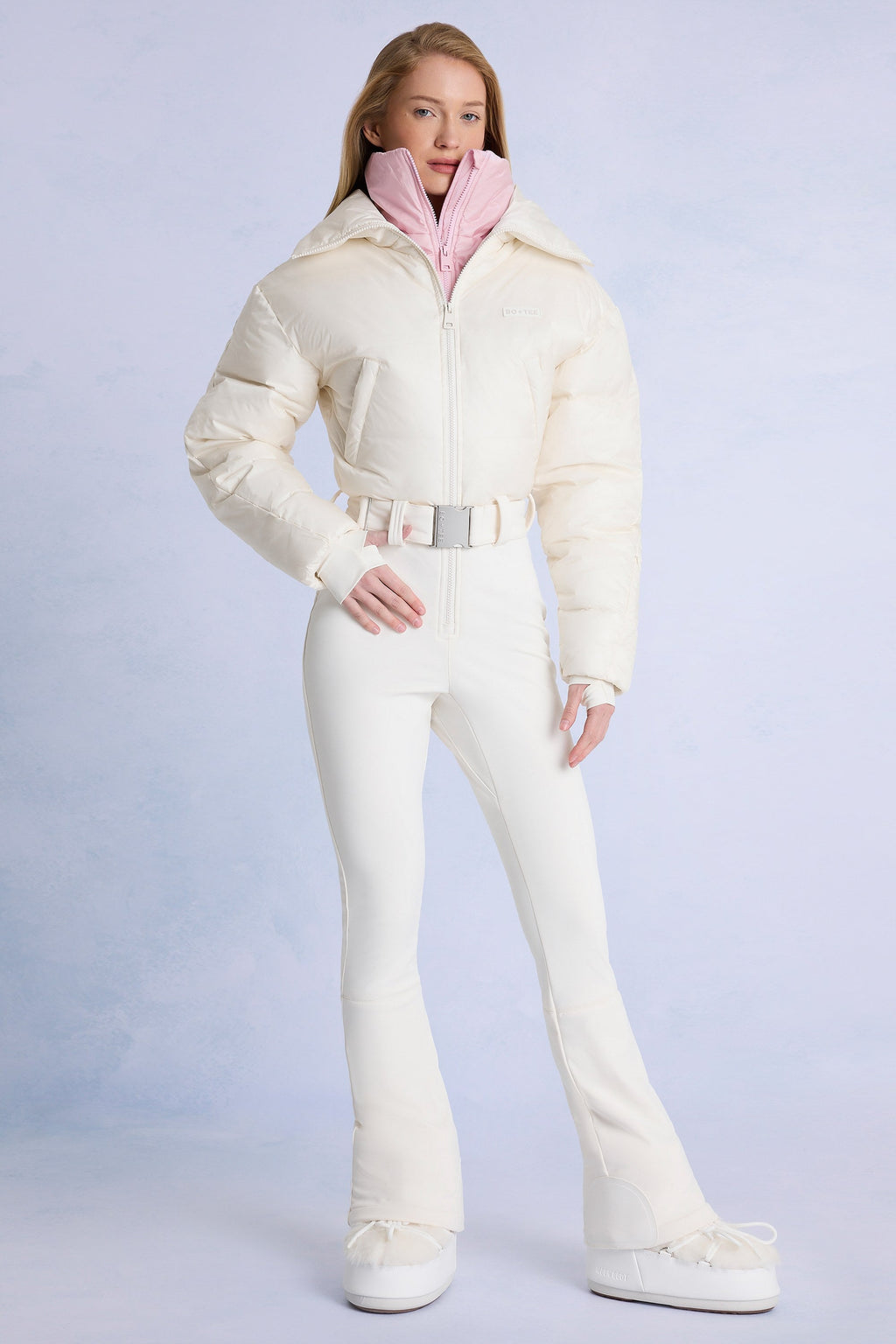 Chic Waterproof Belted Layered Ski Suit in Ice