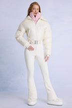 Chic Waterproof Belted Layered Ski Suit in Ice
