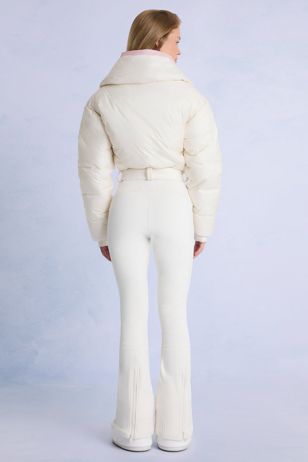 Chic Waterproof Belted Layered Ski Suit in Ice