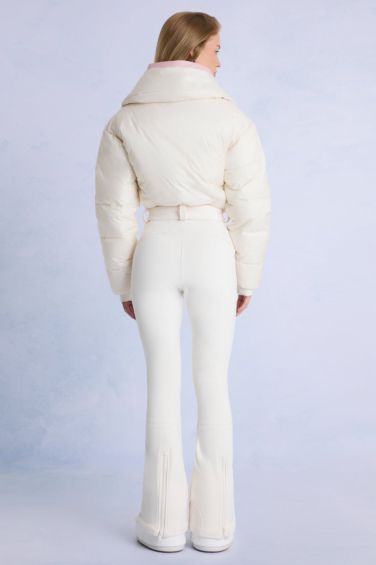 Chic Waterproof Belted Layered Ski Suit in Ice