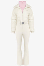 Chic Waterproof Belted Layered Ski Suit in Ice