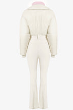 Chic Waterproof Belted Layered Ski Suit in Ice