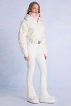 Chic Waterproof Belted Layered Ski Suit in Ice