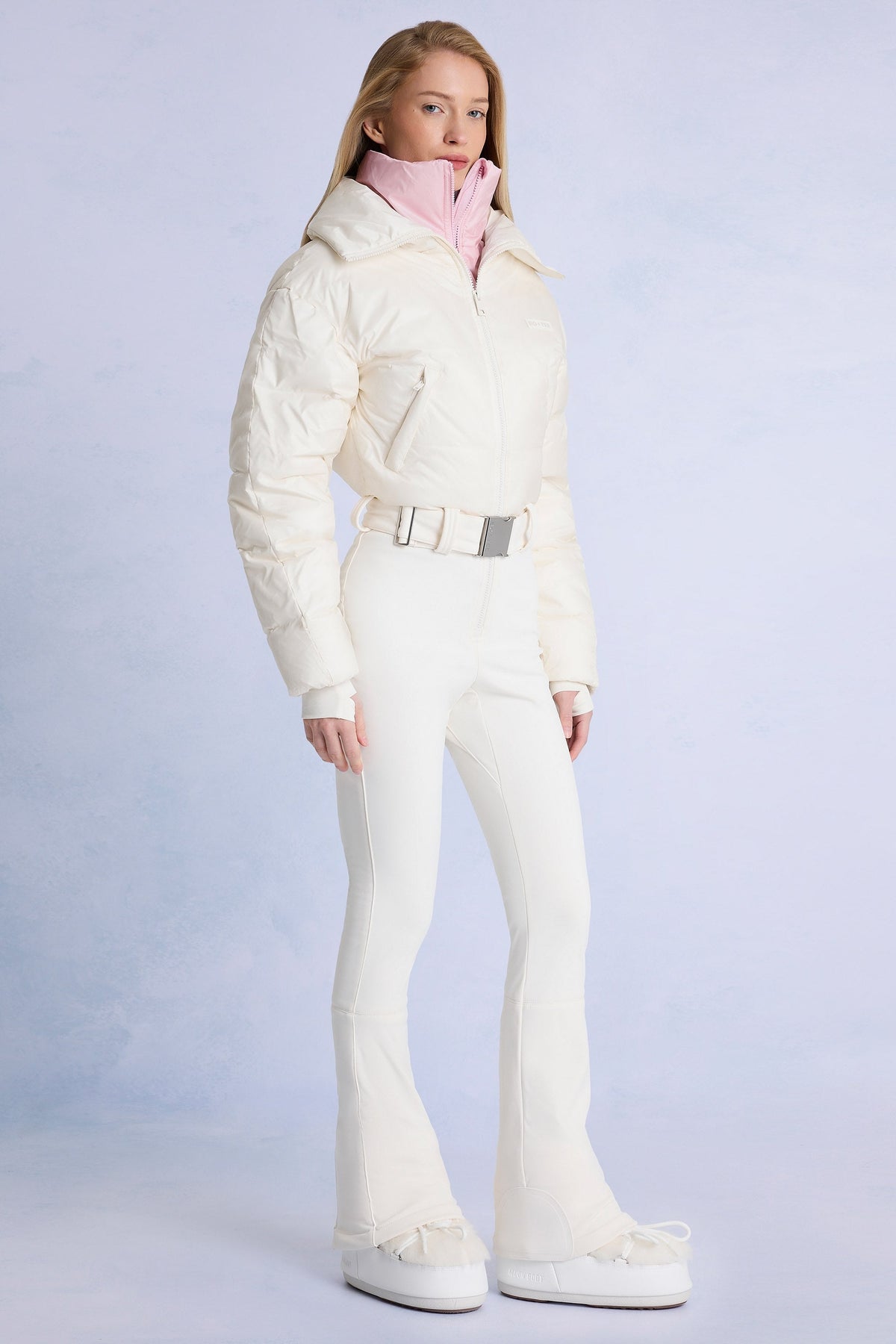 Chic Waterproof Belted Layered Ski Suit in Ice